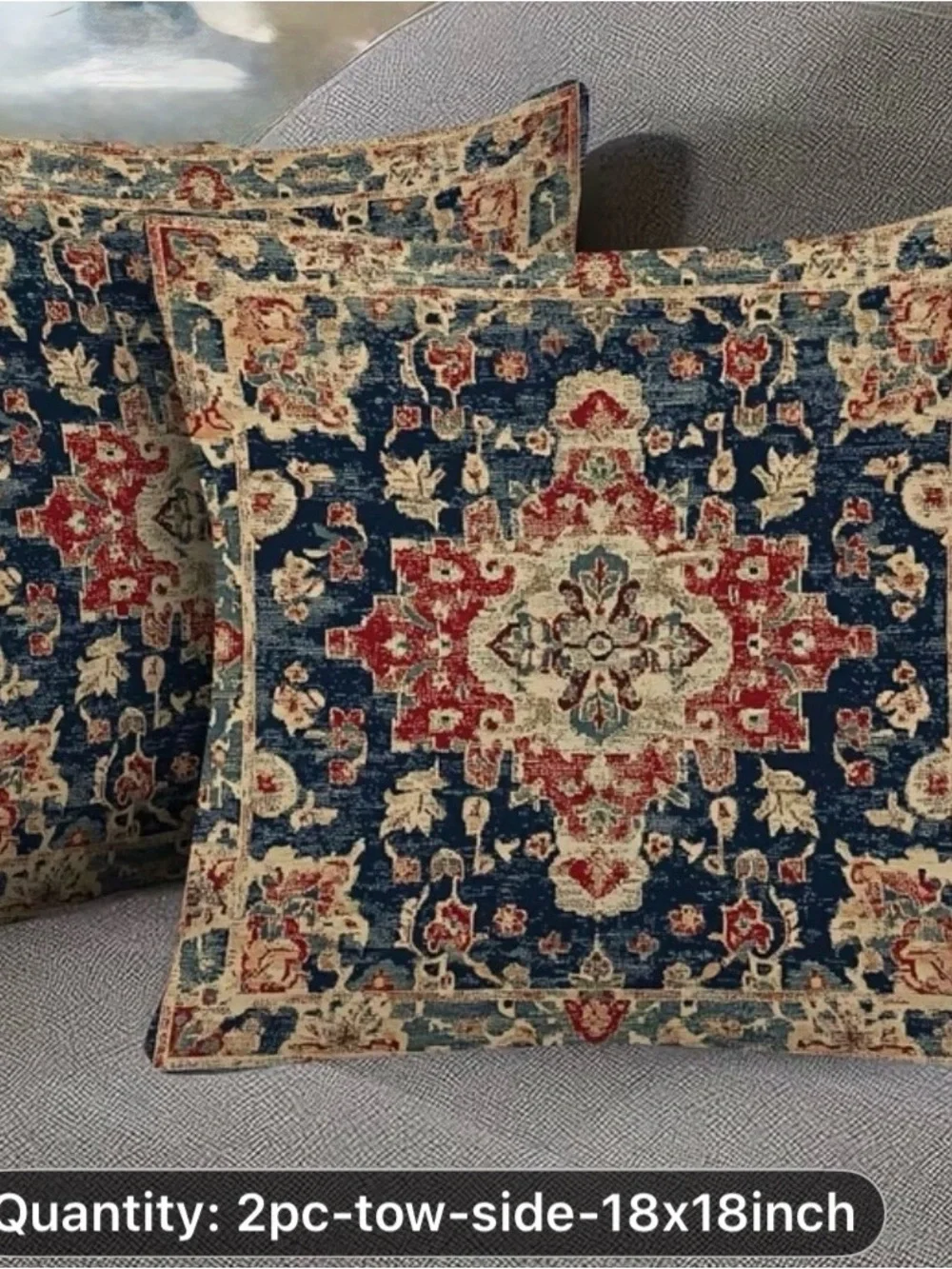 A PAIR OF Kilim PRINTED DESIGNED OF Blue and Red Medallion Pillow Cover -